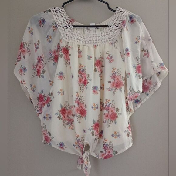 Knitworks Beige Floral Boho Flowy Top Size Medium - Picture 1 of 9